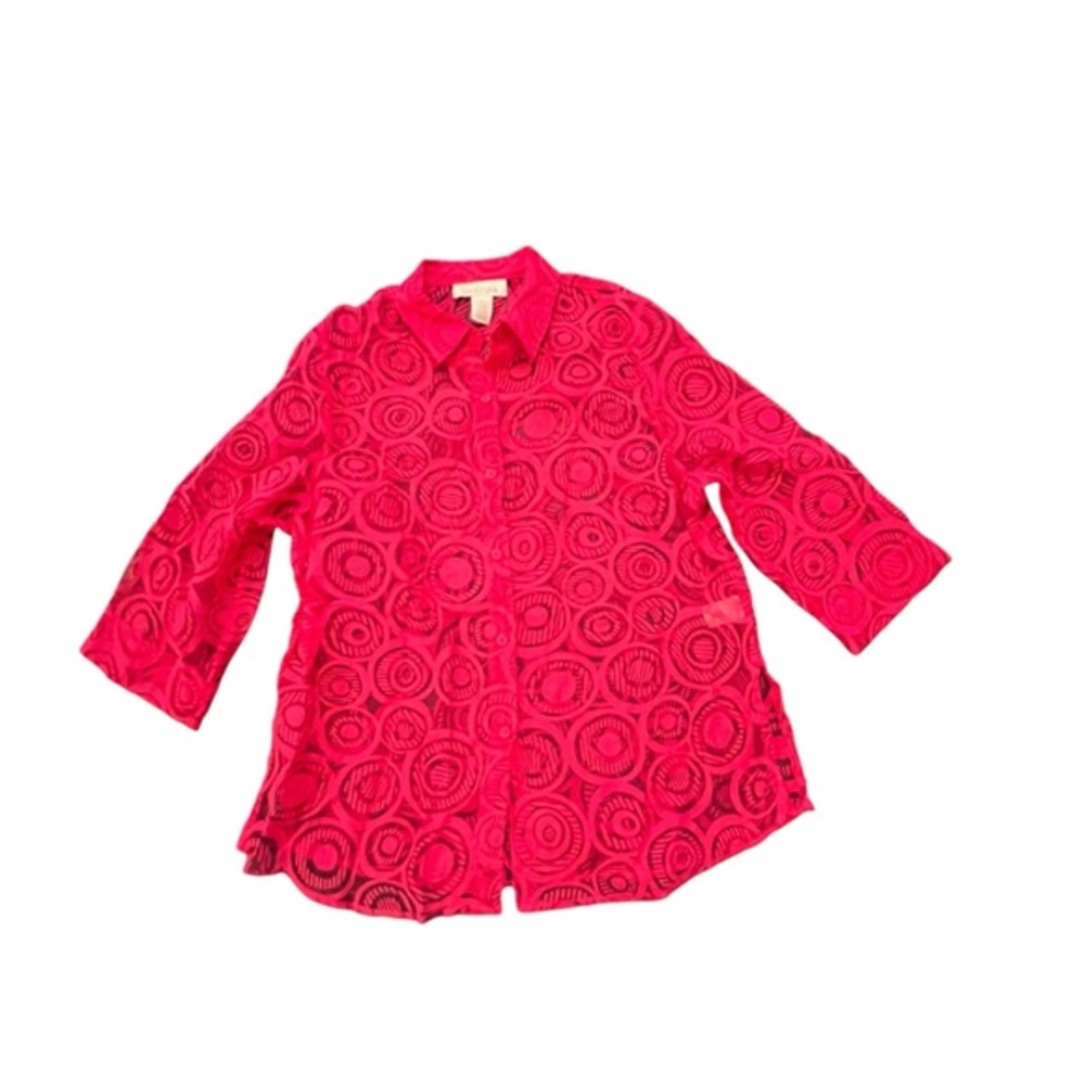 C.L.O.T.H.E.S. Womens Burnout Lace Top Geometric Button Front‎ Large Hot Pink